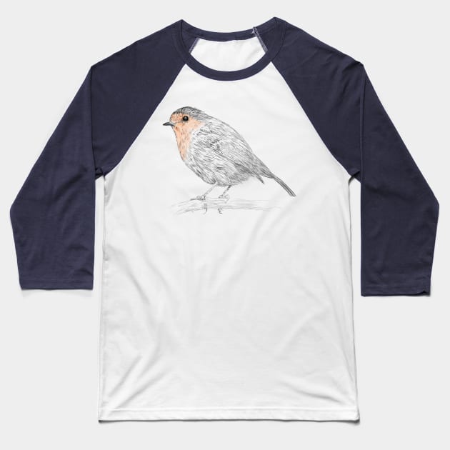 Robin Bird Branch Baseball T-Shirt by sixfootgiraffe